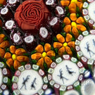 Michael Hunter 2022 Glass Art Paperweight Concentric Complex Millefiori with Roses & 11 Dancer Murrrine in White Stave Basket
