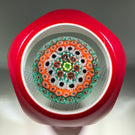 Vintage Murano Faceted Double Overlay Millefiori Art Glass Paperweight