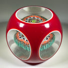 Vintage Murano Faceted Double Overlay Millefiori Art Glass Paperweight
