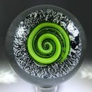 Contemporary Chinese Art Glass Paperweight lampwork Green Coil on Silver Ground