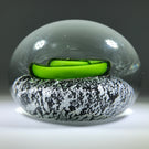 Contemporary Chinese Art Glass Paperweight lampwork Green Coil on Silver Ground