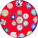 Drew Ebelhare Commemorative Glass Art Paperweight Carlsthal 1754-2004 Complex Open Concentric Millefiori on Opaque Red Ground
