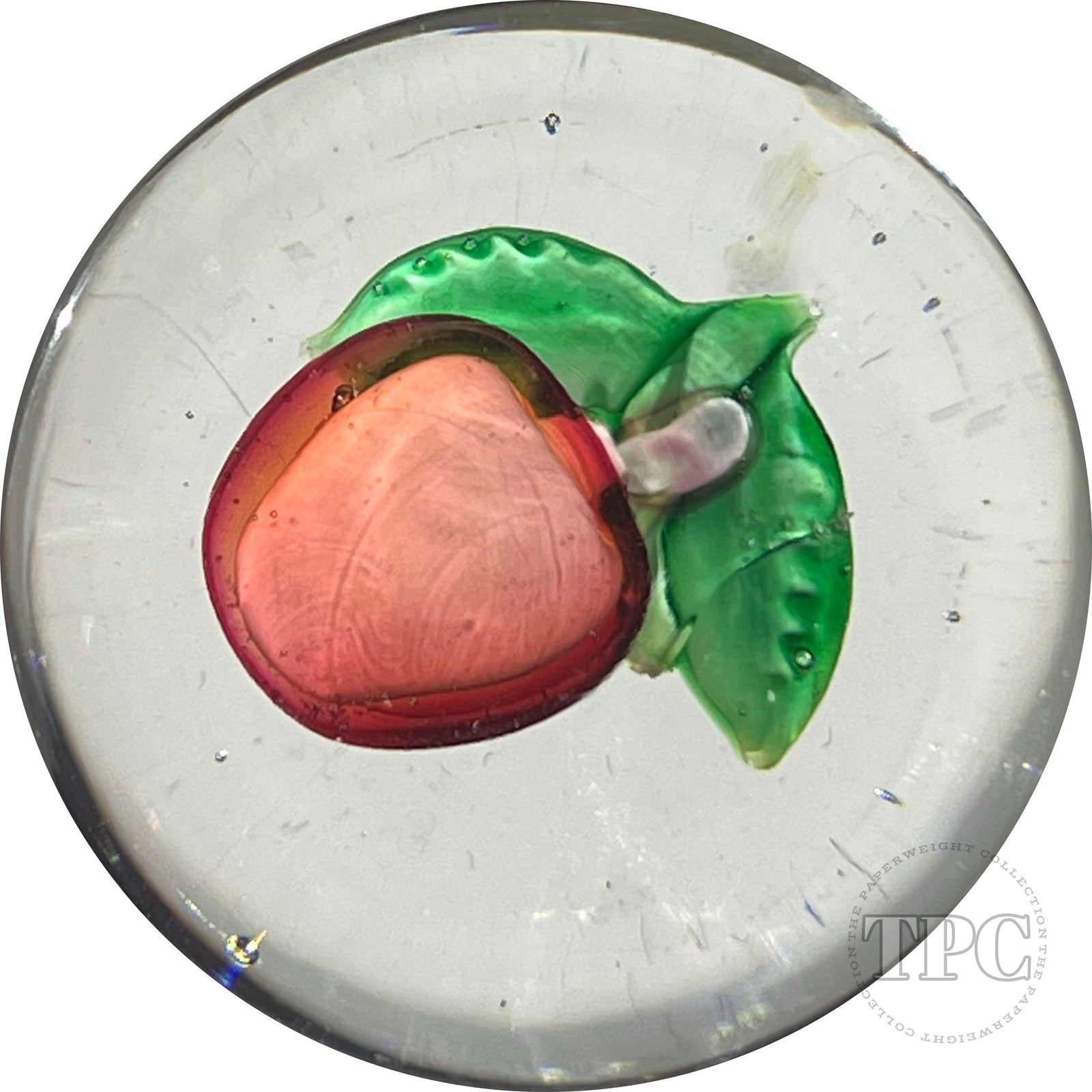 Antique Saint-Louis Miniature Glass Art Paperweight Lampwork Apple with Crimped Leaves