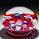 Drew Ebelhare Commemorative Glass Art Paperweight Carlsthal 1754-2004 Complex Open Concentric Millefiori on Opaque Red Ground