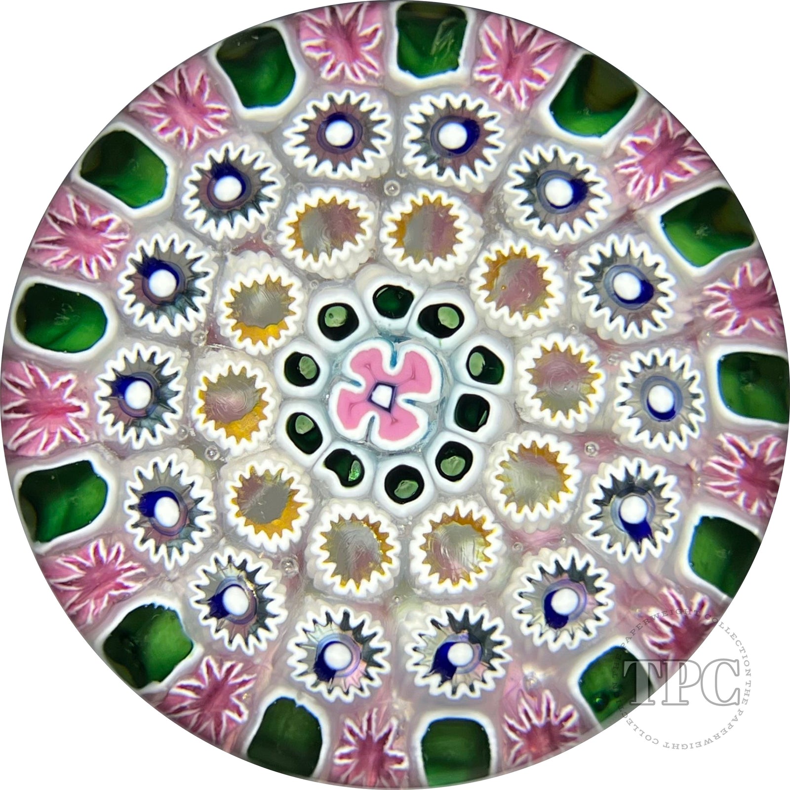 Damon MacNaught 2022 Glass Art Paperweight Complex Concentric Millefiori in Staves