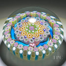 Magnum Damon MacNaught 2022 Glass Art Paperweight Complex Concentric Millefiori with Blue Ribbon Torsade