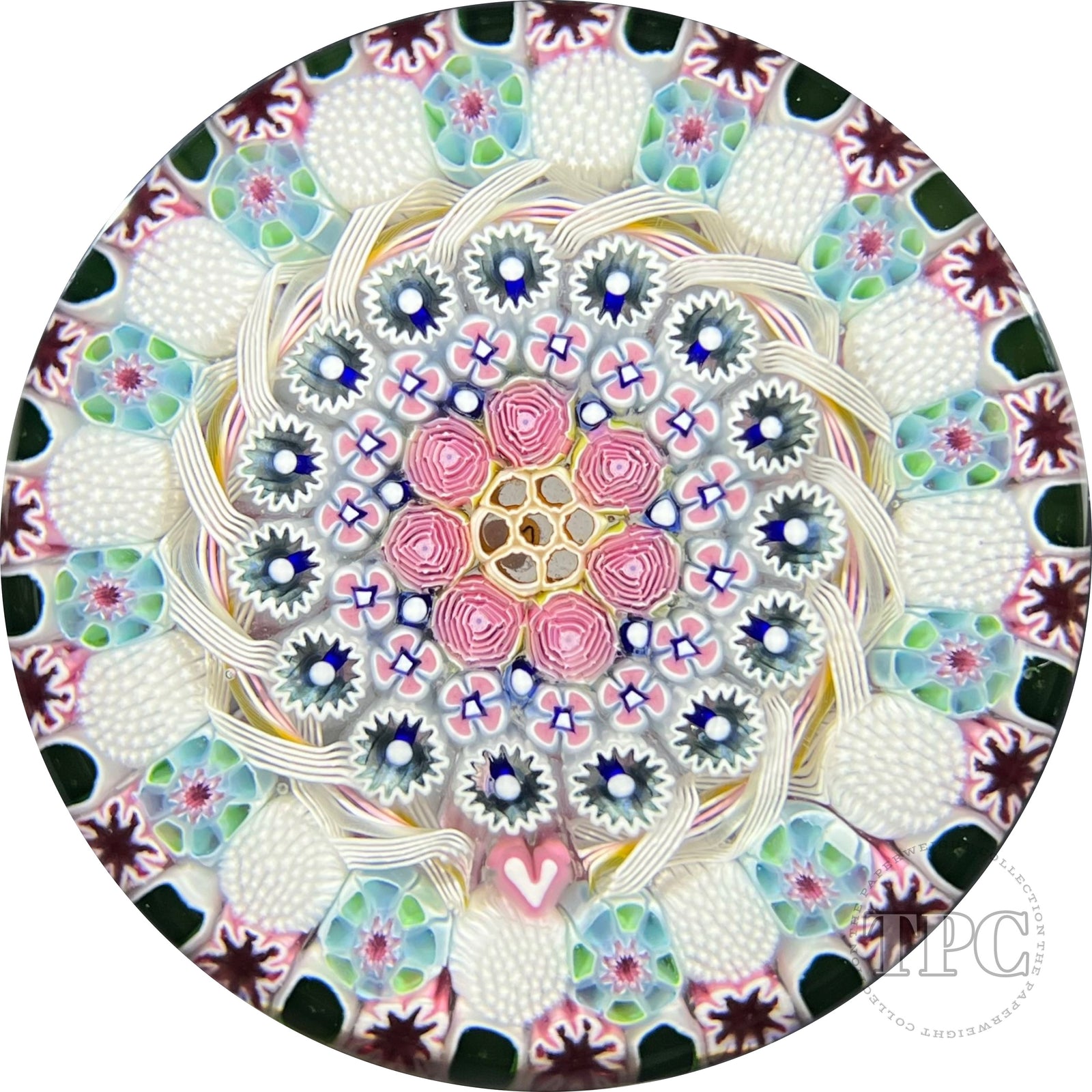 Magnum Damon MacNaught 2022 Glass Art Paperweight Complex Concentric Millefiori & Latticino Torsade