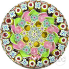 Magnum Damon MacNaught 2022 Glass Art Paperweight Complex Concentric Millefiori with Pink & Green Ribbon Torsade