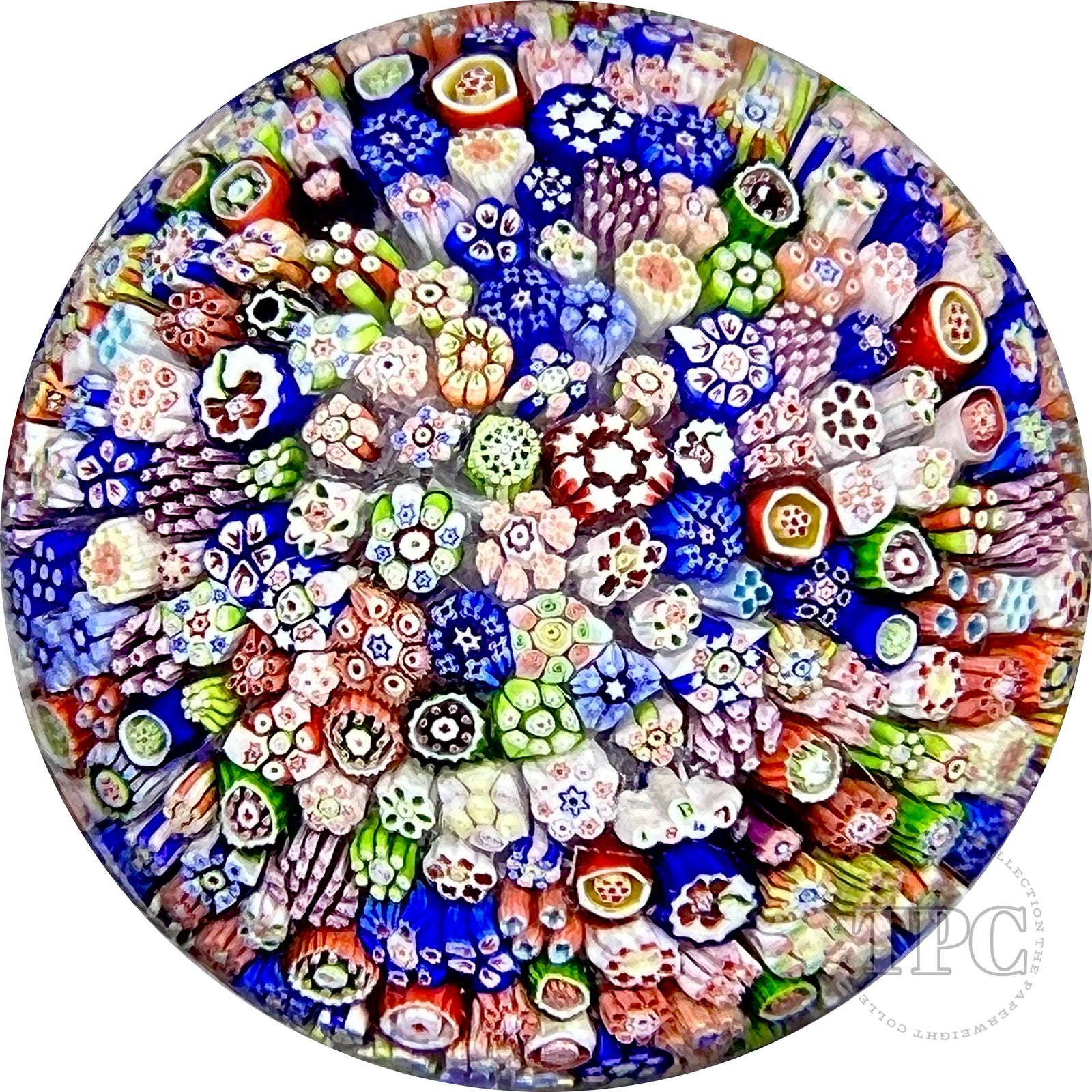 Antique Baccarat Dated 1847 Glass Art Paperweight Closepack "Church Weight" with Complex Millefiori & Flower Stem Murrine