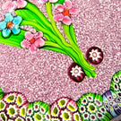 Paul Ysart Glass Art Paperweight Flamework Flower Bouquet on Pink Jasper Ground and Complex Millefiori Garland
