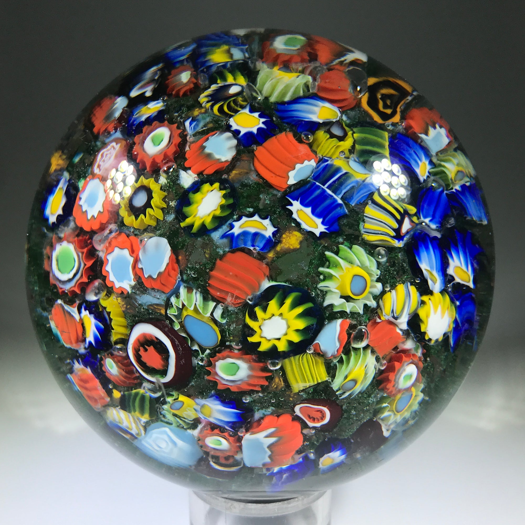 Antique late Period Riedel Art Glass Paperweight Closepack Millefiori on Green Ground