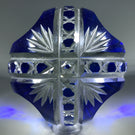 20th Century Val St Lambert Art Glass Paperweight Fancy Faceted Blue Flash Overlay