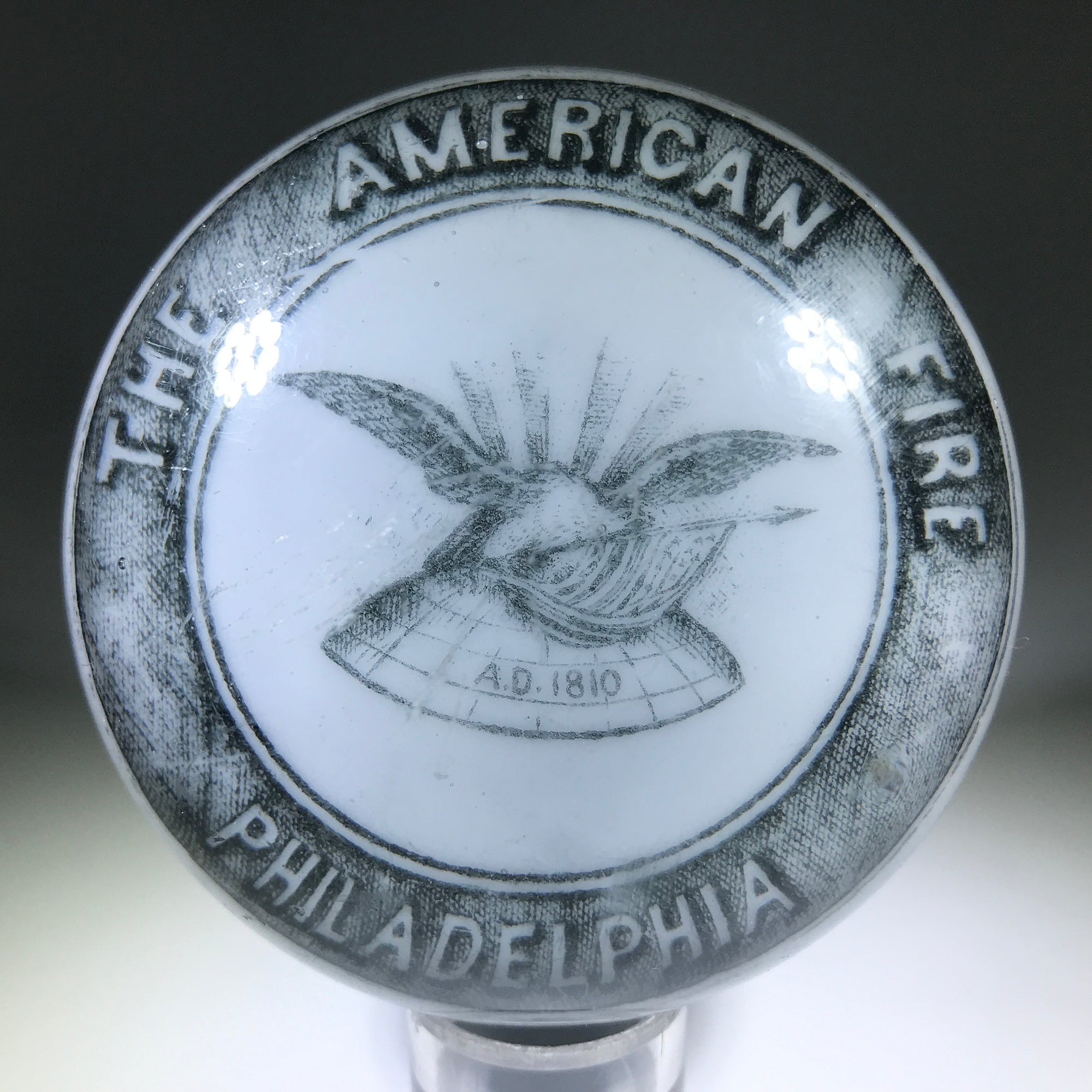 Antique William Maxwell Art Glass Advertising Paperweight The American Fire Philadelphia