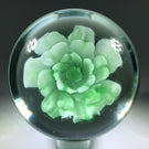 Unsigned Robert Hamon Art Glass Paperweight Pastel Green Crimp Rose Stye Flower