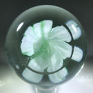 Unsigned Robert Hamon Art Glass Paperweight Pastel Green Crimp Rose Stye Flower