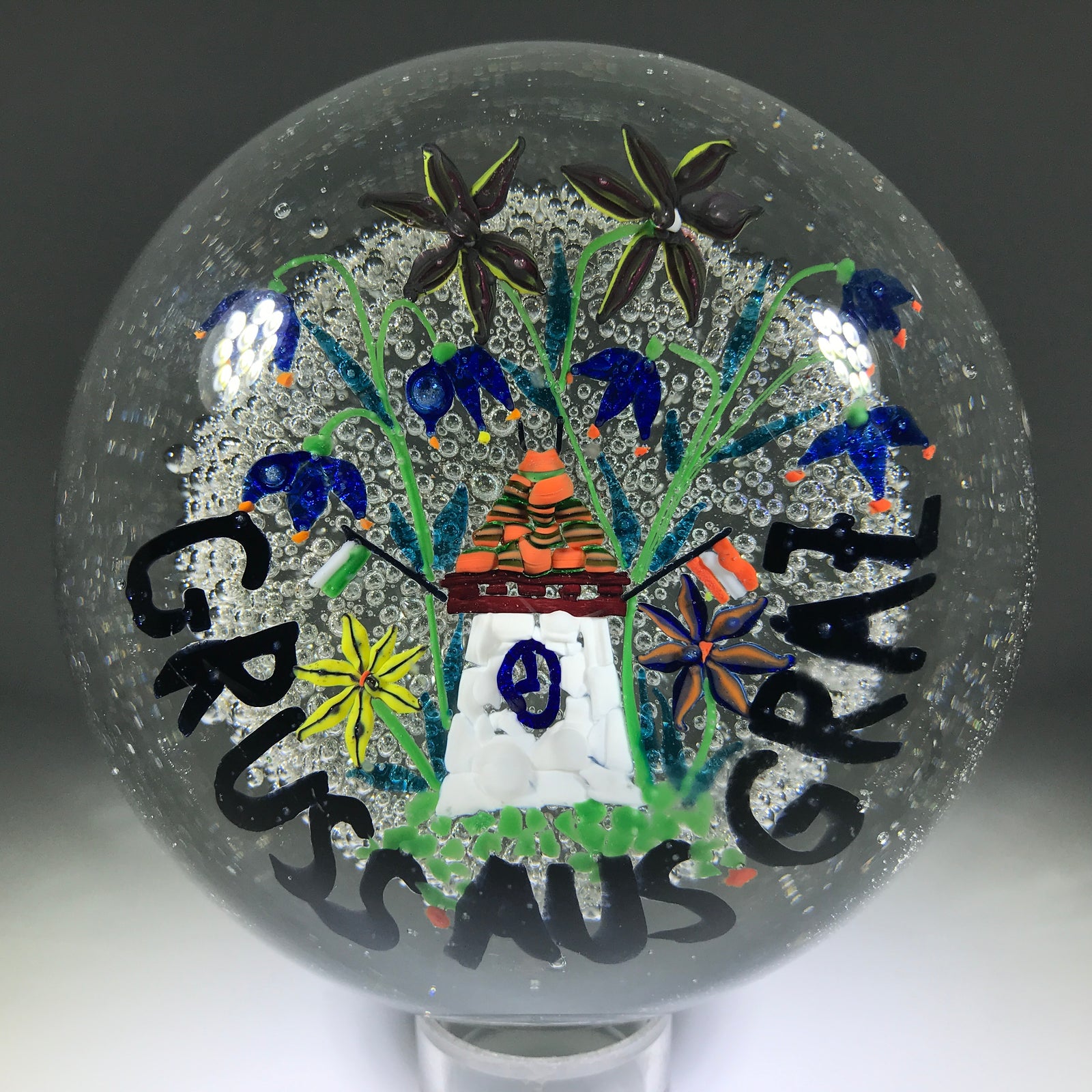Vintage Art Glass Paperweight Austria Souvenir Greeting From Graz Clock Tower