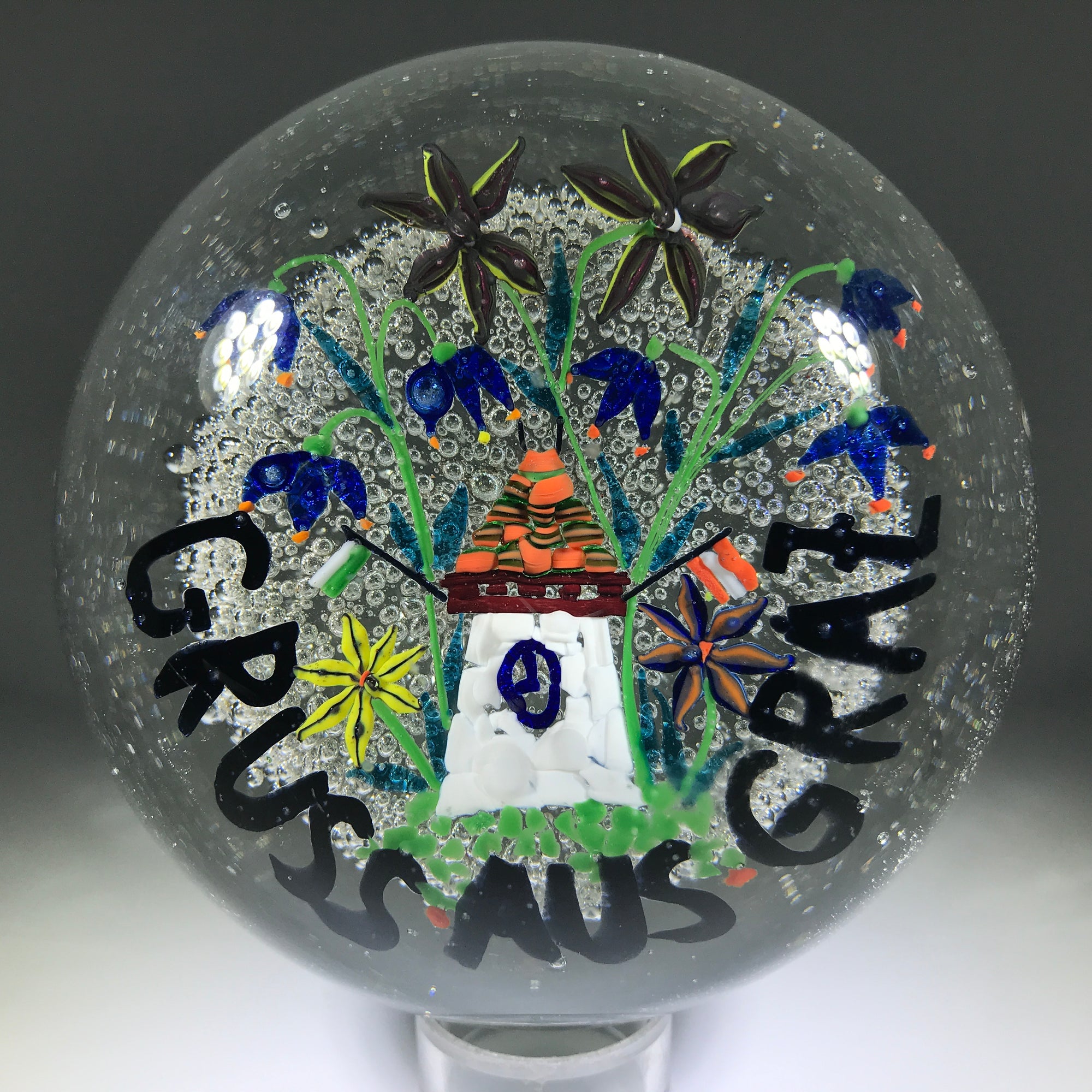 Vintage Art Glass Paperweight Austria Souvenir Greeting From Graz Clock Tower