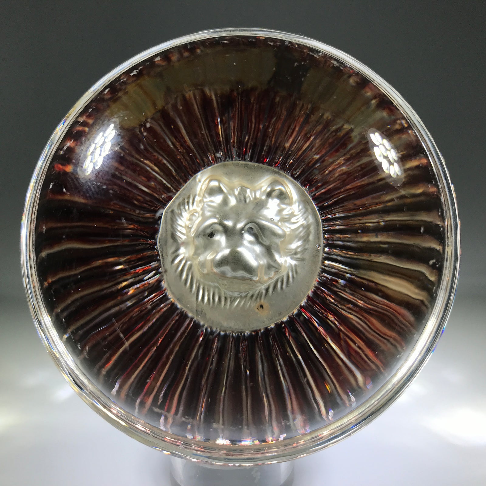 Antique European Art Glass Paperweight Intaglio Dog With Ruby Embellishment