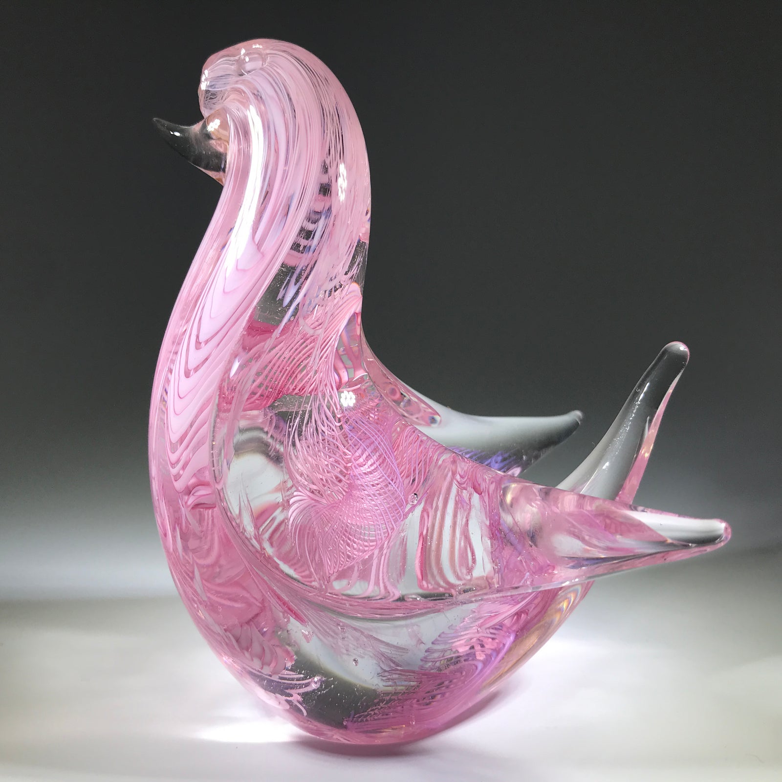 Vintage Murano Figural Art Glass Bird Paperweight Sculpture with Pink Latticino