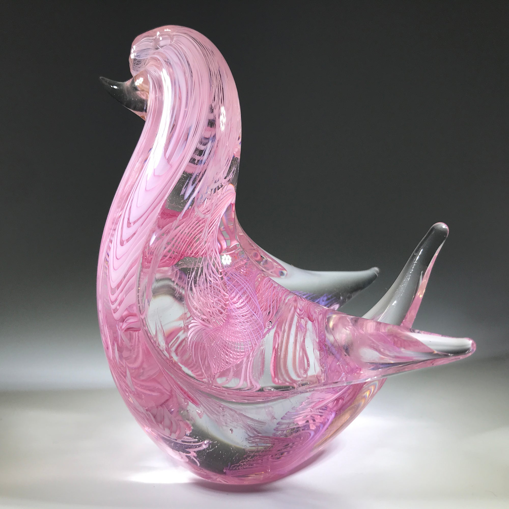 Vintage Murano Figural Art Glass Bird Paperweight Sculpture with Pink Latticino