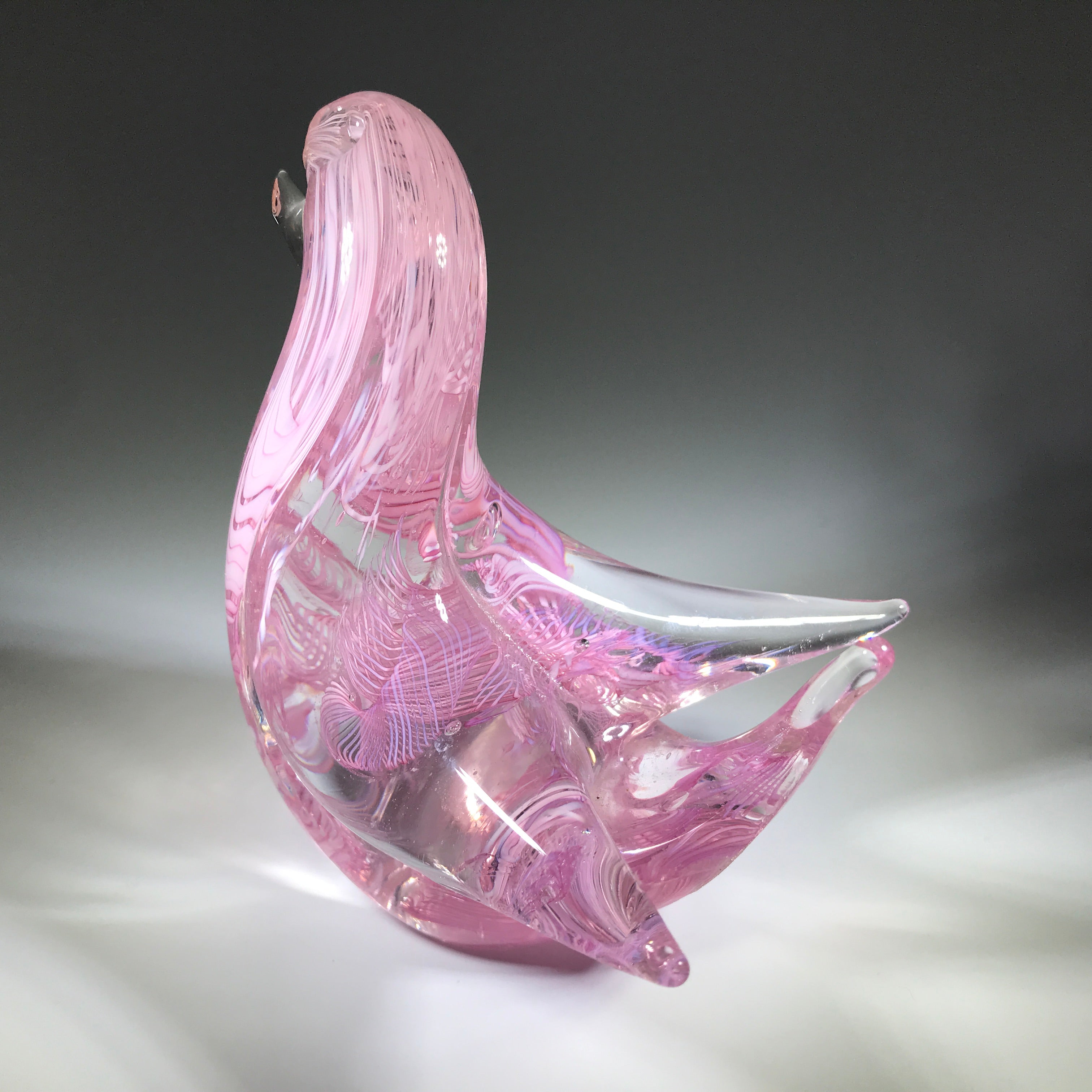 Vintage Murano Figural Art Glass Bird Paperweight Sculpture with Pink