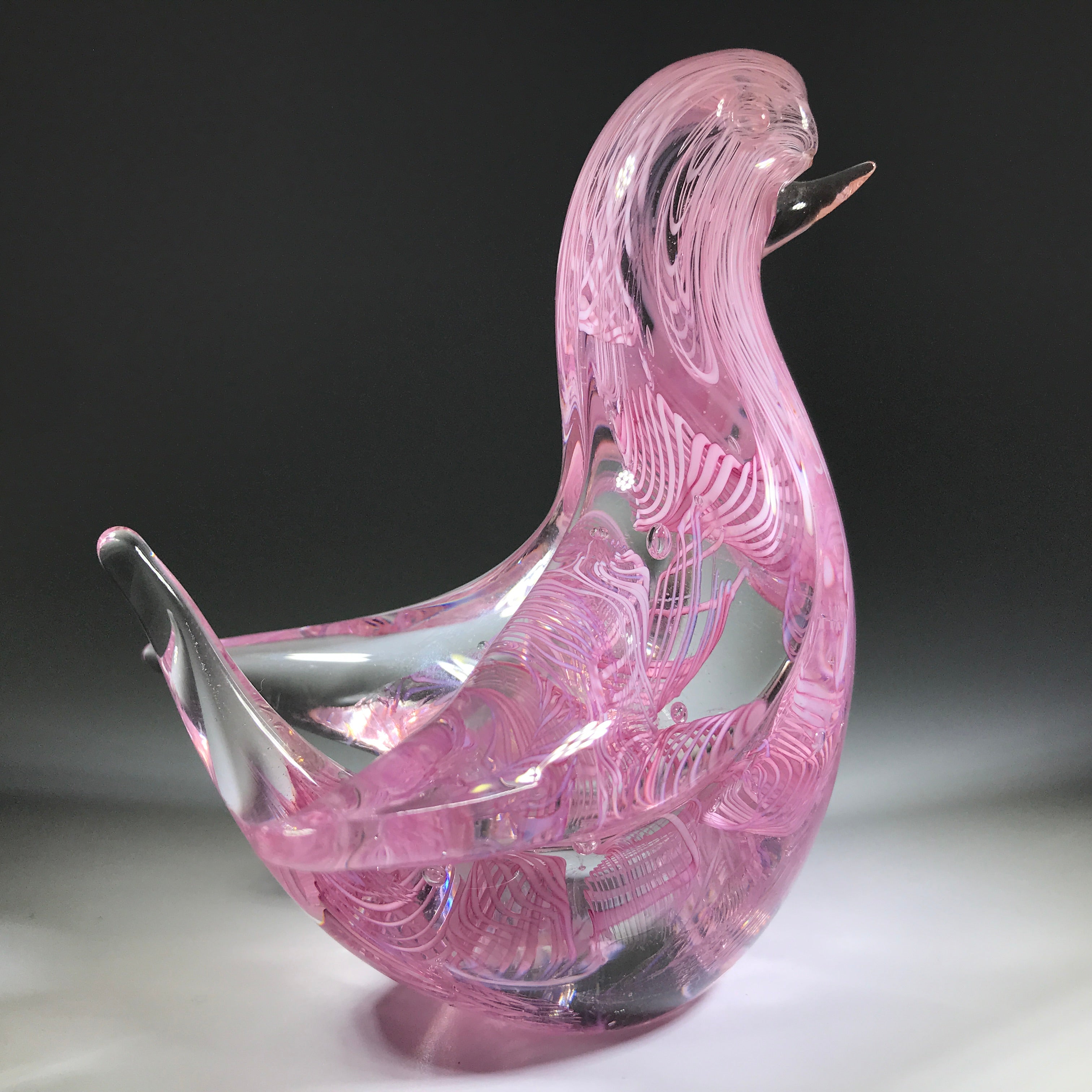 Vintage Murano Figural Art Glass Bird Paperweight Sculpture with Pink