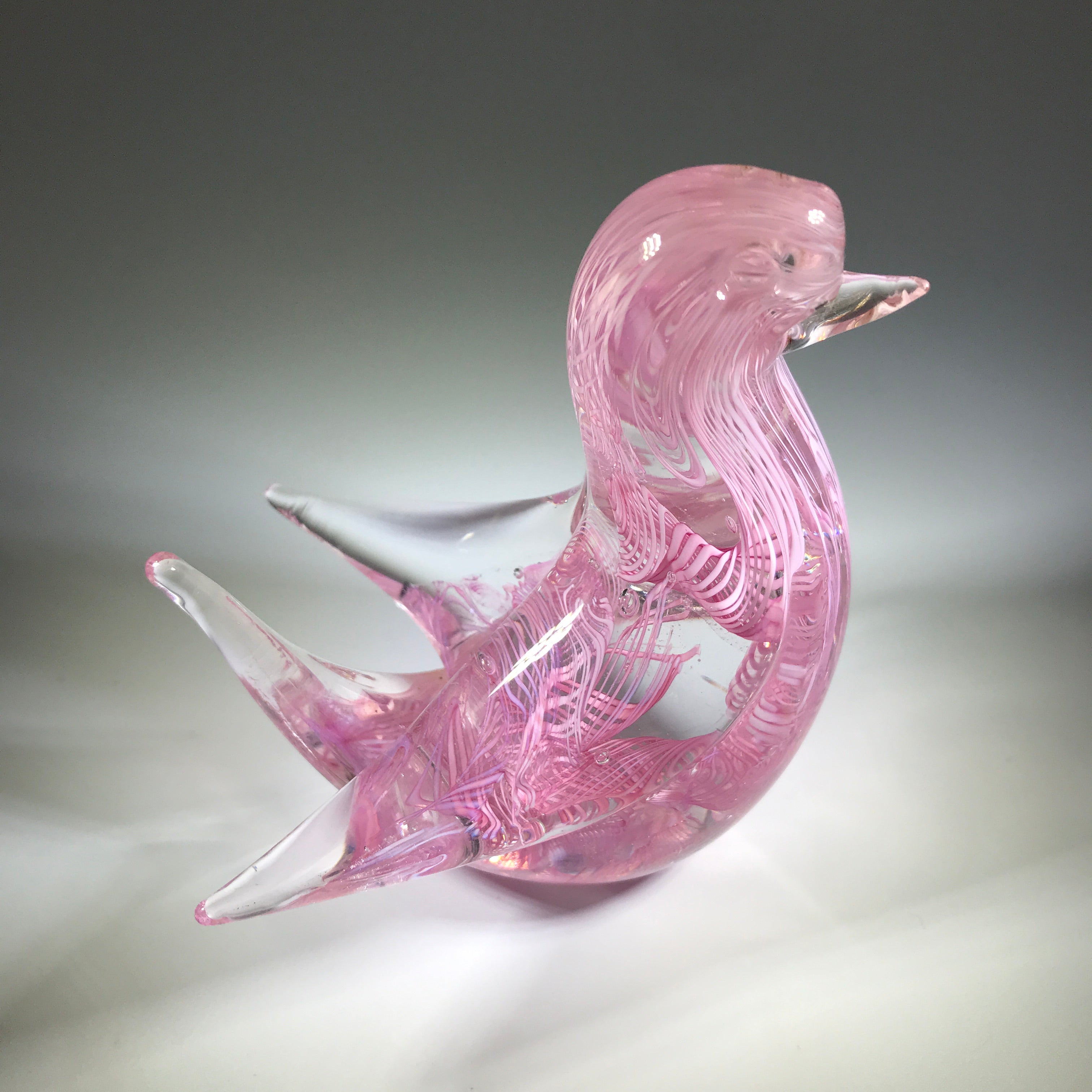 Vintage Murano Figural Art Glass Bird Paperweight Sculpture with Pink