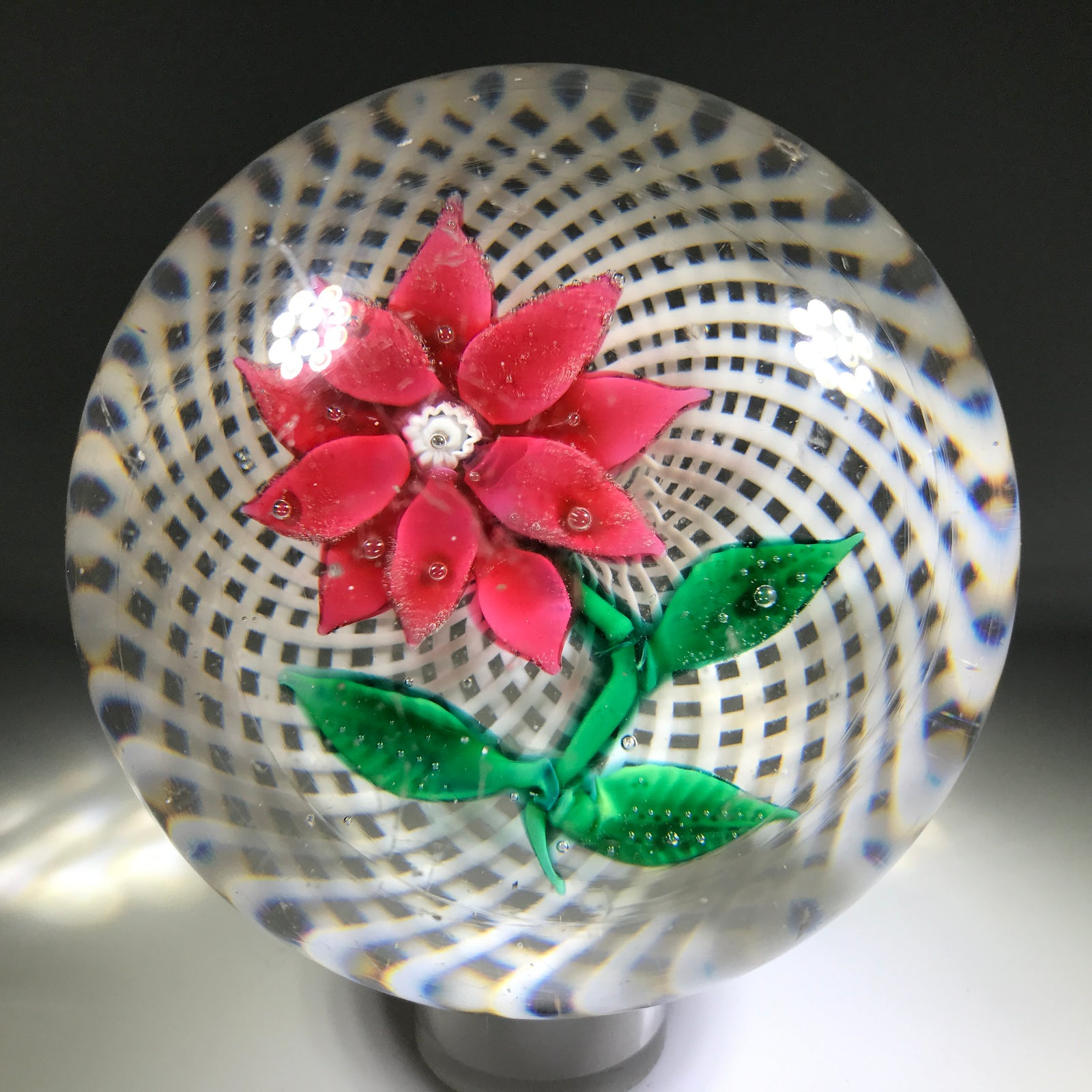 Antique NEGC New England Glass Co. Art Glass Paperweight Lampwork Poinsettia on Filigree