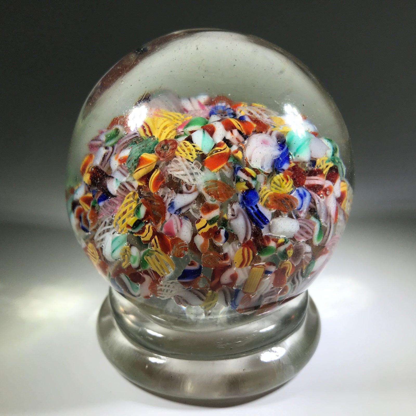 Early Chinese Art Glass Paperweight Rare Footed End of Day Millefiori Scramble