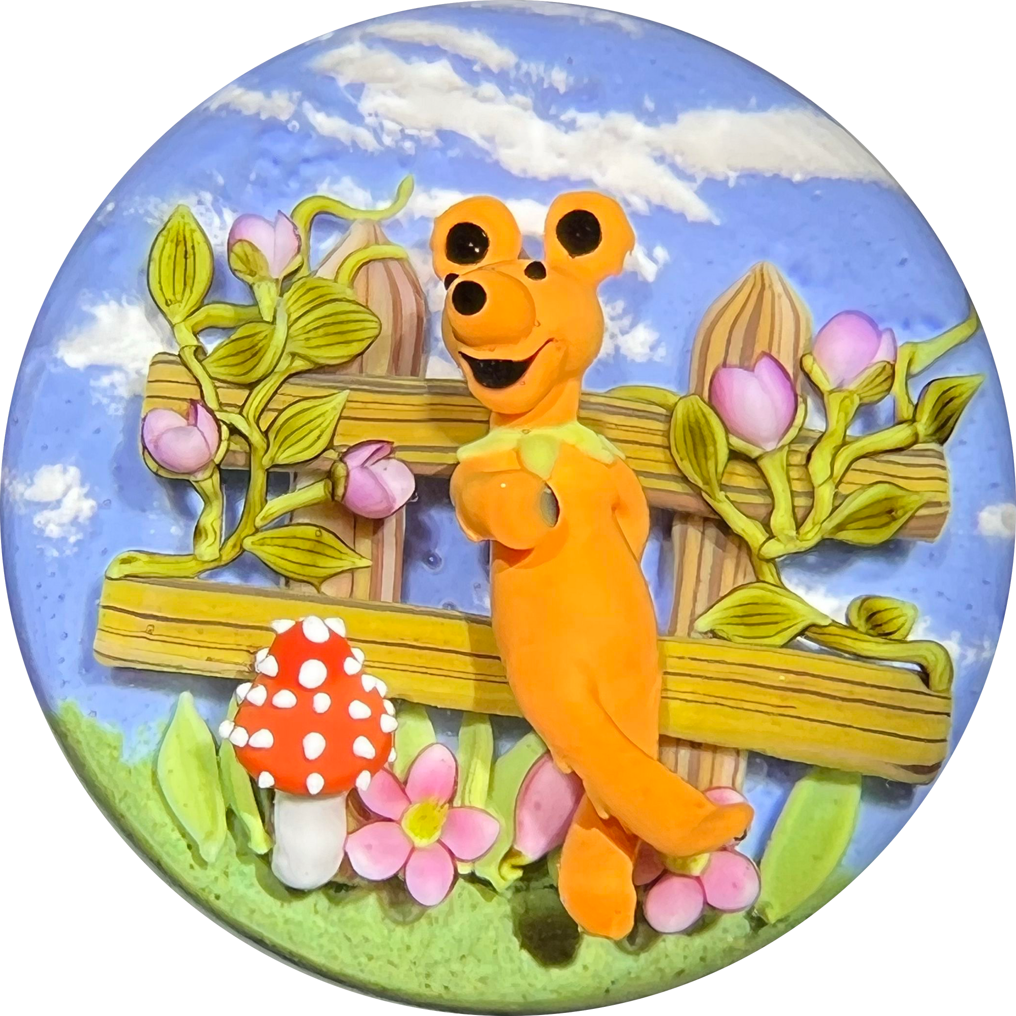 Clinton Smith 2022 Glass Art Paperweight Flamework Small Grateful Dead Orange Dancing Bear