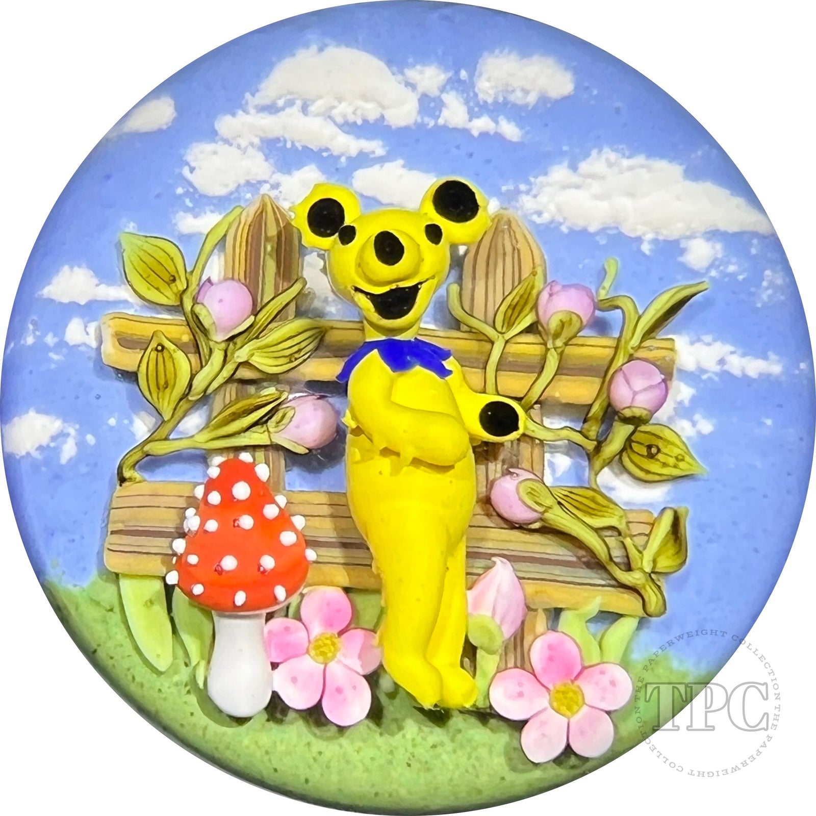 Clinton Smith 2022 Glass Art Paperweight Flamework Small Grateful Dead Yellow Dancing Bear