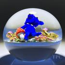 Clinton Smith 2022 Glass Art Paperweight Flamework Small Grateful Blue Yellow Dancing Bear