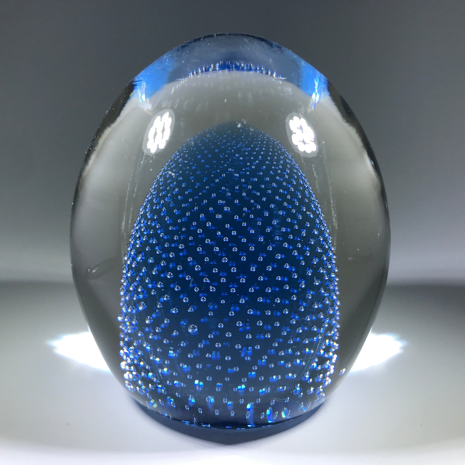 Vintage Czech Art Glass Paperweight Modern Blue Control Bubble Design