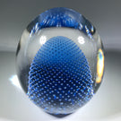 Vintage Czech Art Glass Paperweight Modern Blue Control Bubble Design