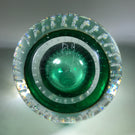 Signed Adam Jablonski Art Glass Paperweight Modern Polish Green Control Bubbles