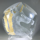 Contemporary French Art Glass Paperweight Hand Engraved Unicorn