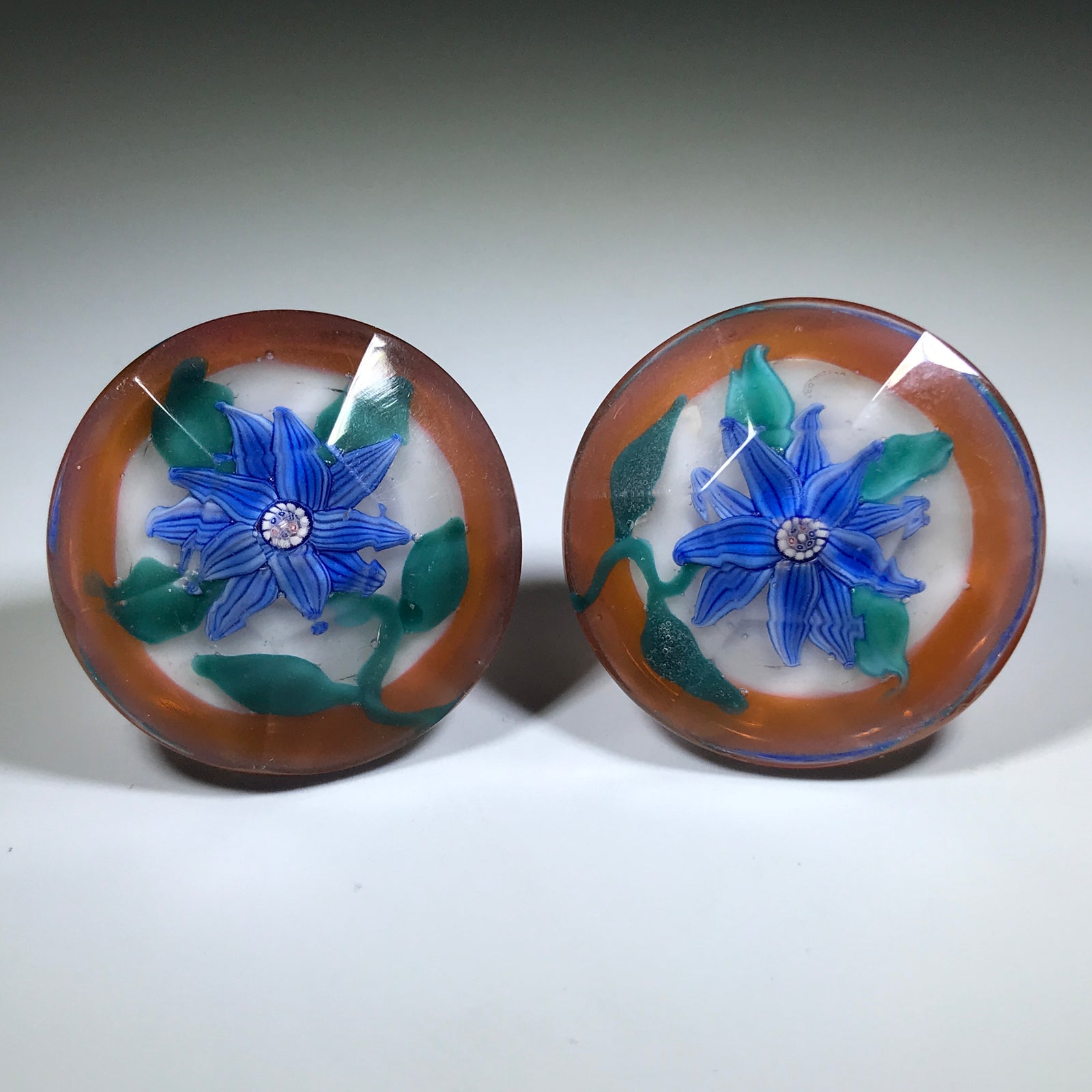 Vintage North American Art Glass Paperweight Cufflinks Lampwork Flowers w/ Millefiori
