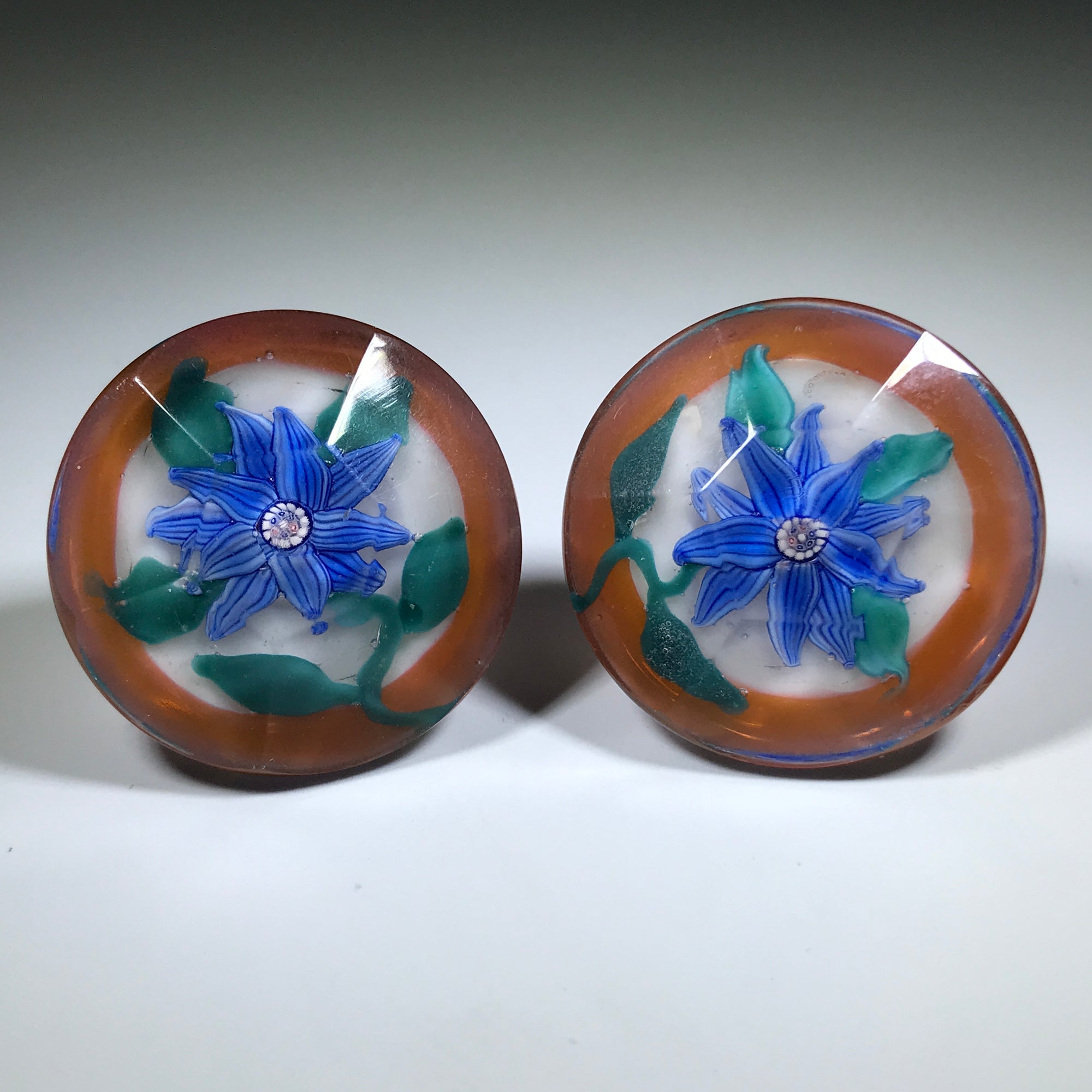 Vintage North American Art Glass Paperweight Cufflinks Lampwork Flowers w/ Millefiori