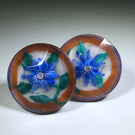 Vintage North American Art Glass Paperweight Cufflinks Lampwork Flowers w/ Millefiori