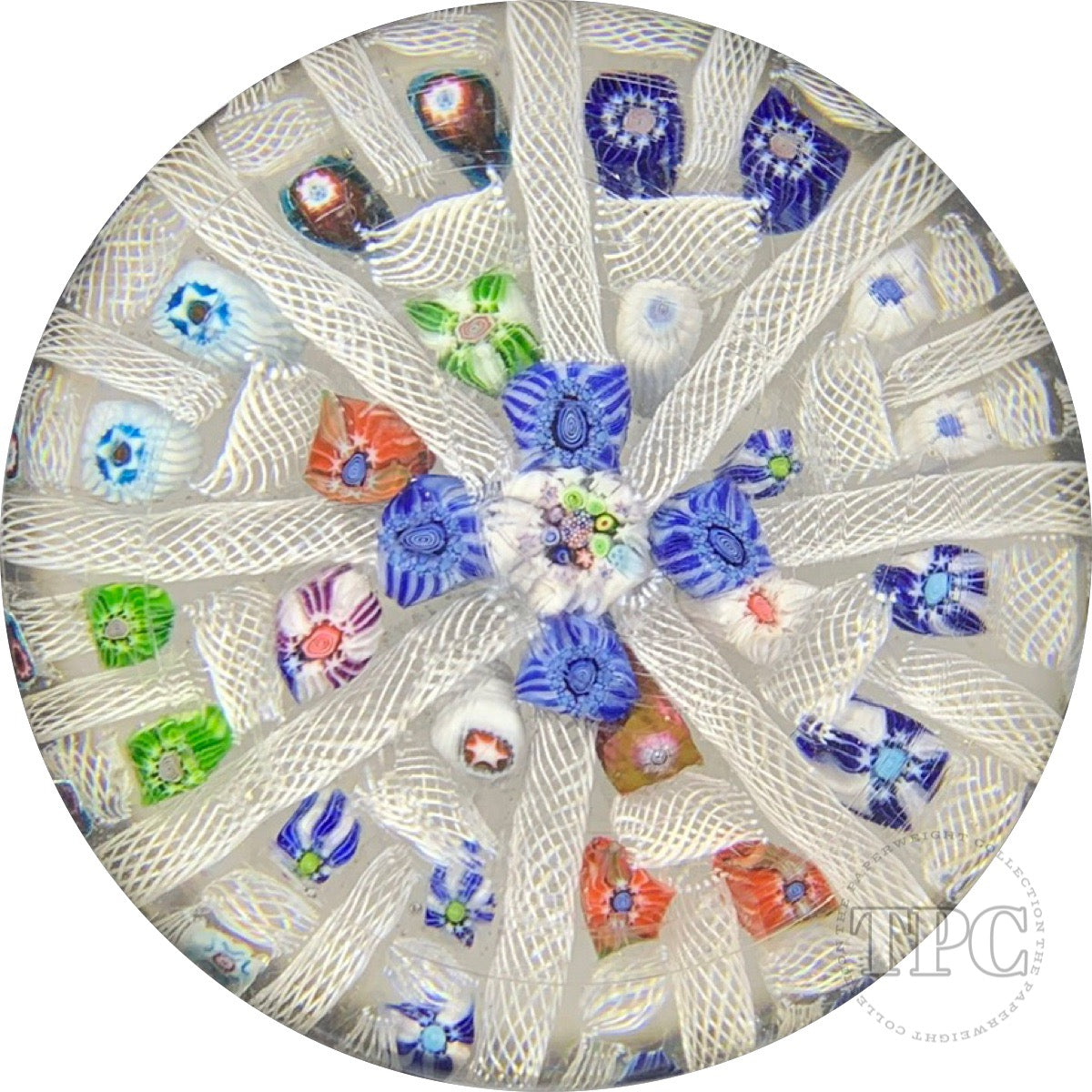 Extremely Rare Antique Islington Glass Art Paperweight Complex Millefiori Chequer with White Latticino