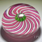 Antique Clichy Glass Art Paperweight Pink and Green Swirl with Green Millefiori Center