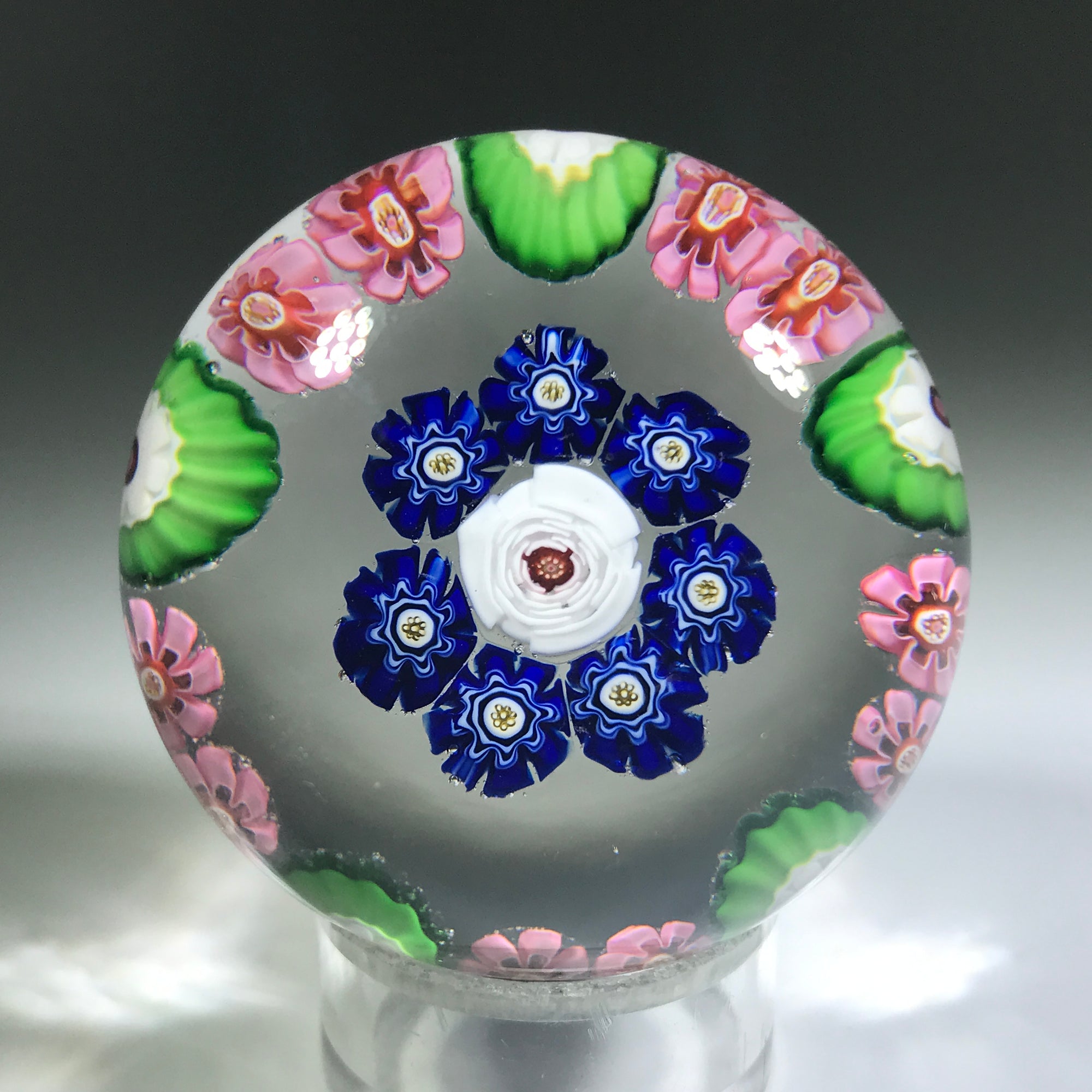 Antique Miniature Clichy Art Glass Paperweight Concentric Millefiori w/ Rose Cane