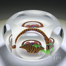 LE Baccarat 1976 Flamework Basket of Fruit on Opaque White Ground Faceted Glass Art Paperweight