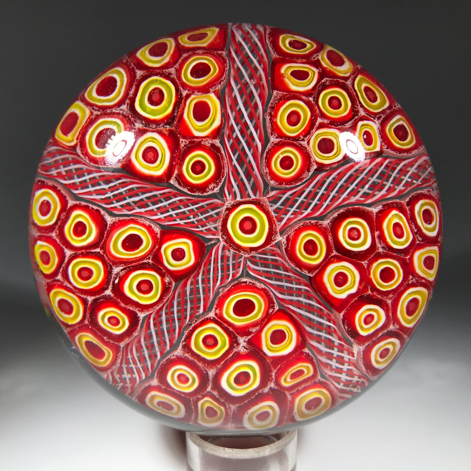 Unknown American? Studio Art Glass Paperweight Paneled Millefiori & Latticinio