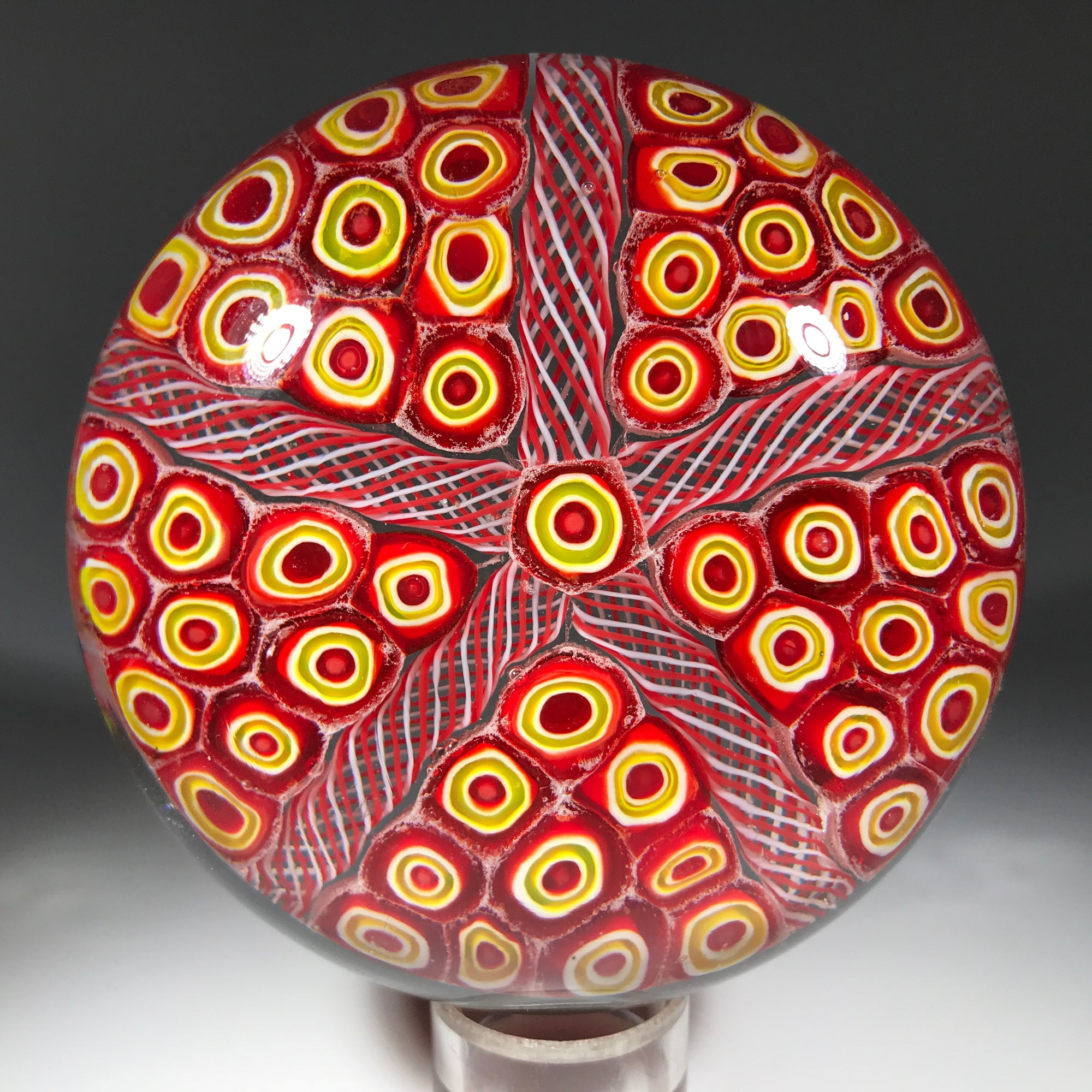 Unknown American? Studio Art Glass Paperweight Paneled Millefiori & Latticinio