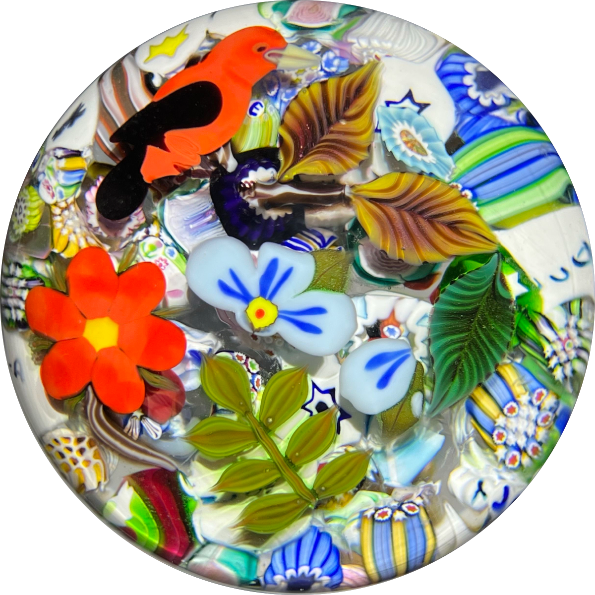 Signed John Deacons Compound Flamework & Millefiori Scramble Glass Art Paperweight