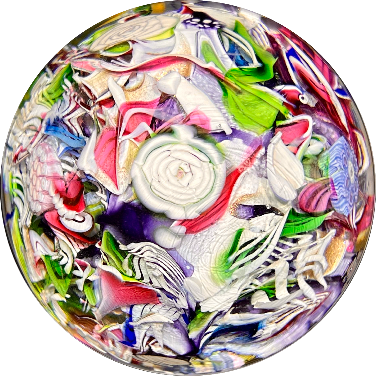 Cape Cod Glassworks Millefiori & Ribbon Twists End-of-Day Scramble Glass Art Paperweight