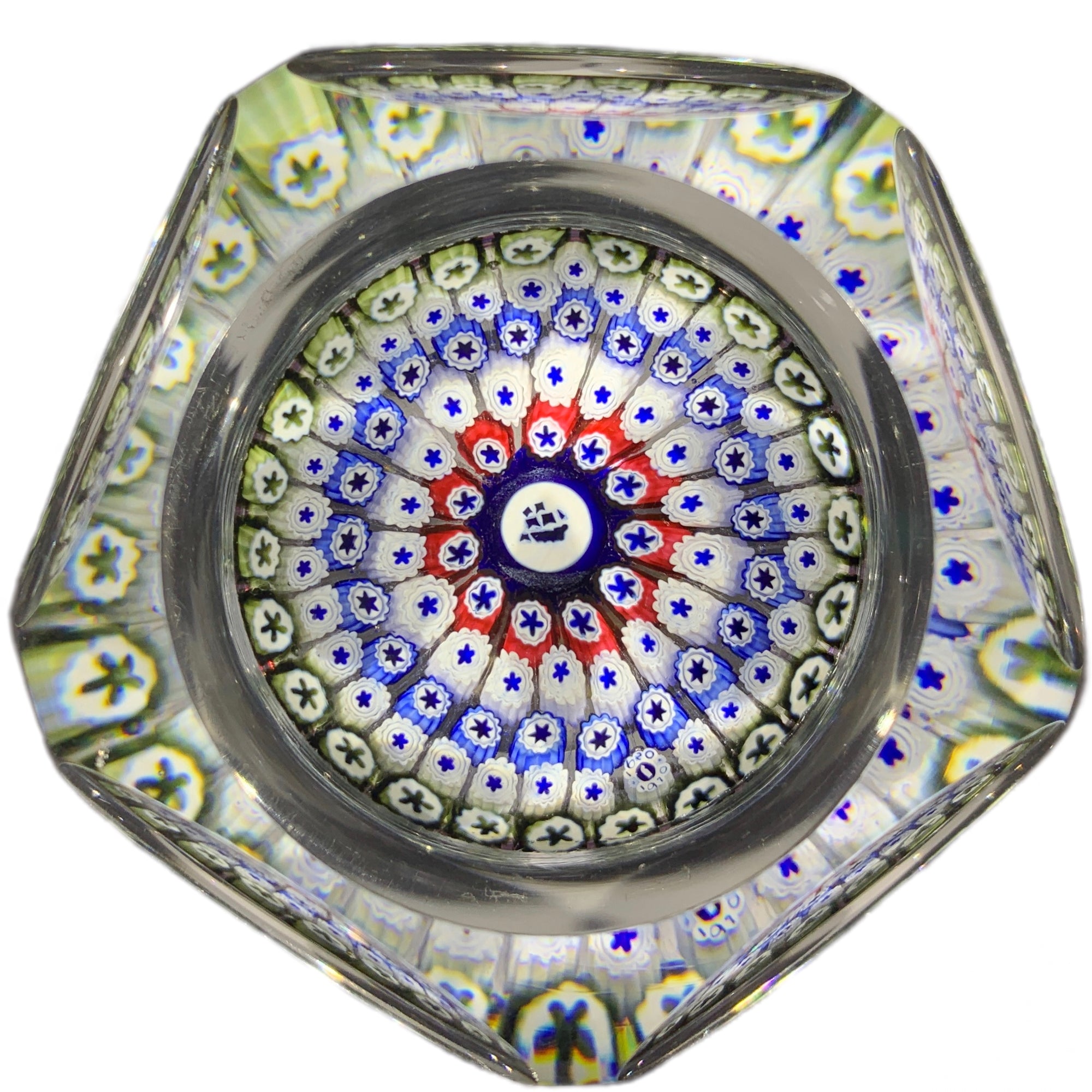Whitefriars 1970 "Mayflower" W/ Concentric Complex Millefiori Art Glass Paperweight