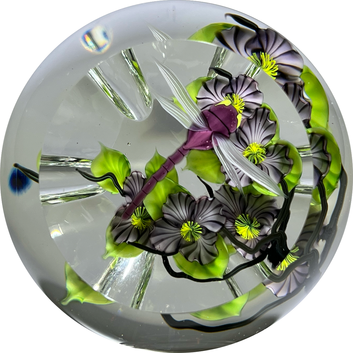 Daniel Salazar for Lundberg Studios 1991 Torchwork Dragonfly over Purple Dogwood Blossoms