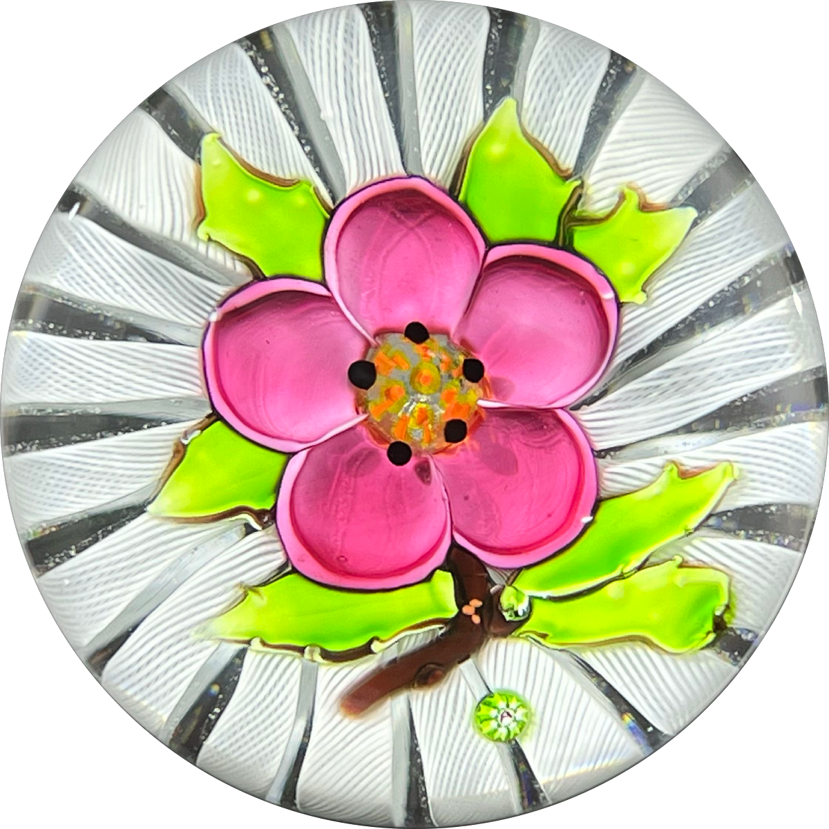 Uncommon Alan Scott for J Glass(Deacons) 1981 Flamework Pink Buttercup Flower over Filigree Crown Cushion